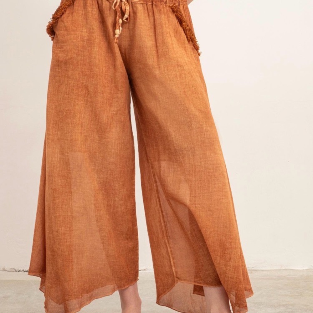LINEN Elegant Wide-Leg Creamy Pants NWOT